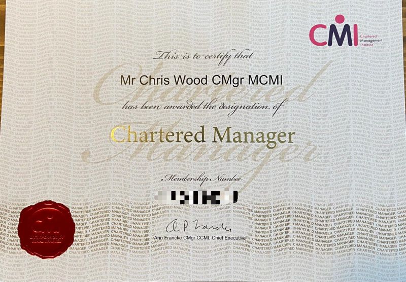 Chris Wood awarded Chartered Manager (CMgr) status by Chartered Management Institute (CMI) 1 Chris W Chartered Mgr